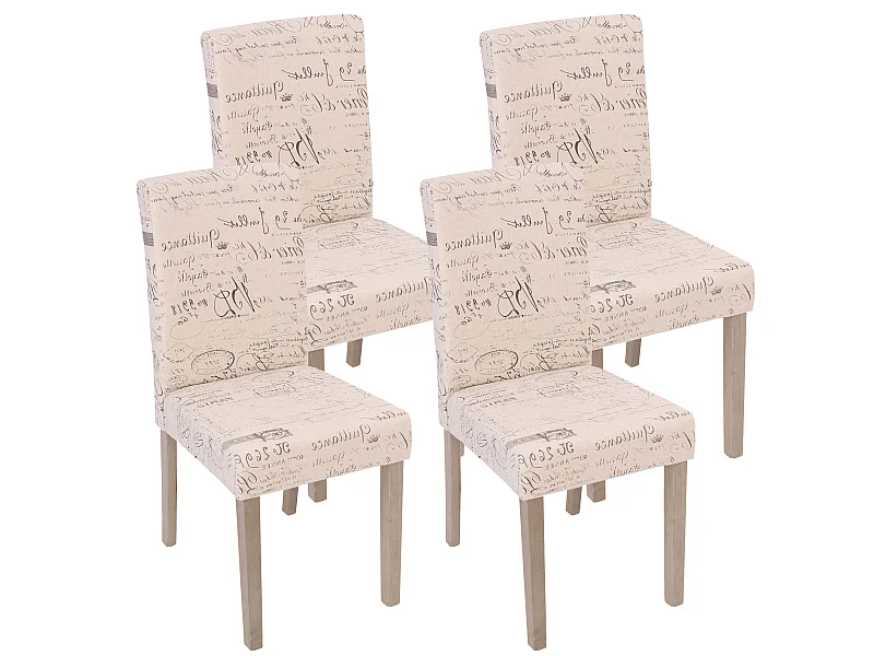 Lot de 4 chaises de salle à manger cuisine en tissu crème motif lettrage des pieds en bois clair 04_0000598