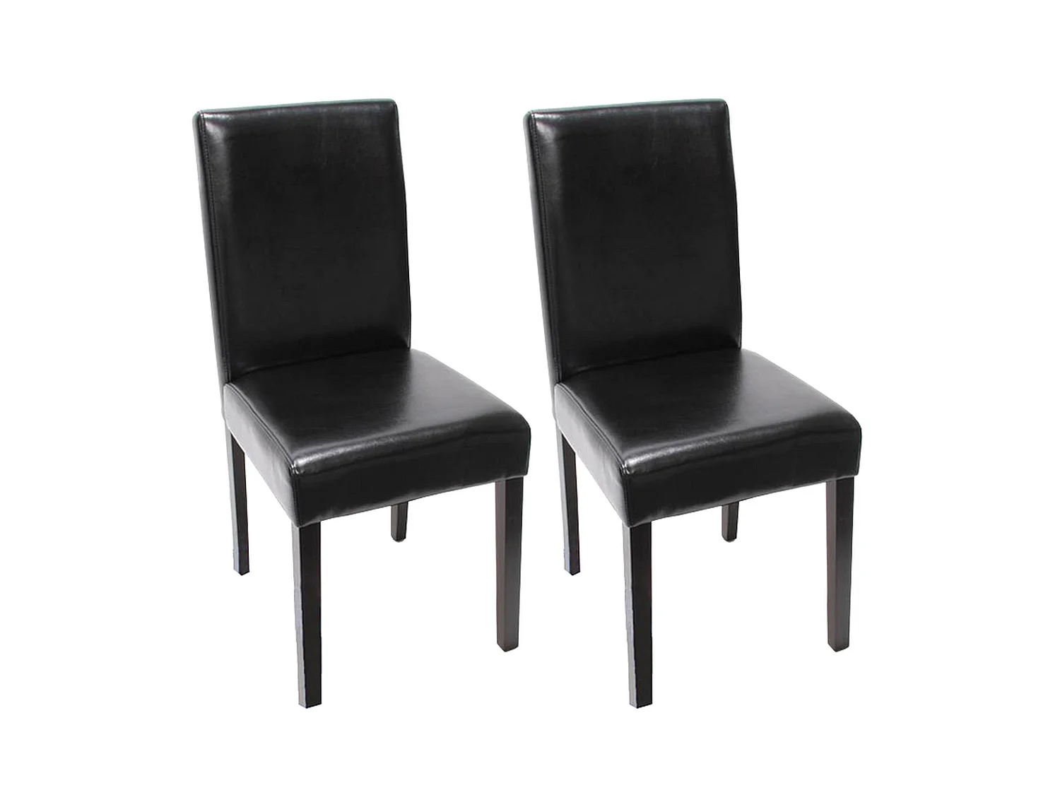 Lot de 2 chaises de salle à manger cuisine en cuir noir pieds en bois foncés design moderne 04_0002078