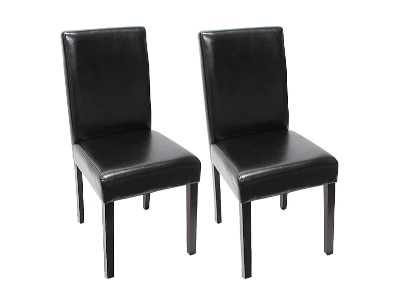 Lot de 2 chaises de salle à manger cuisine en cuir noir pieds en bois foncés design moderne 04_0002078