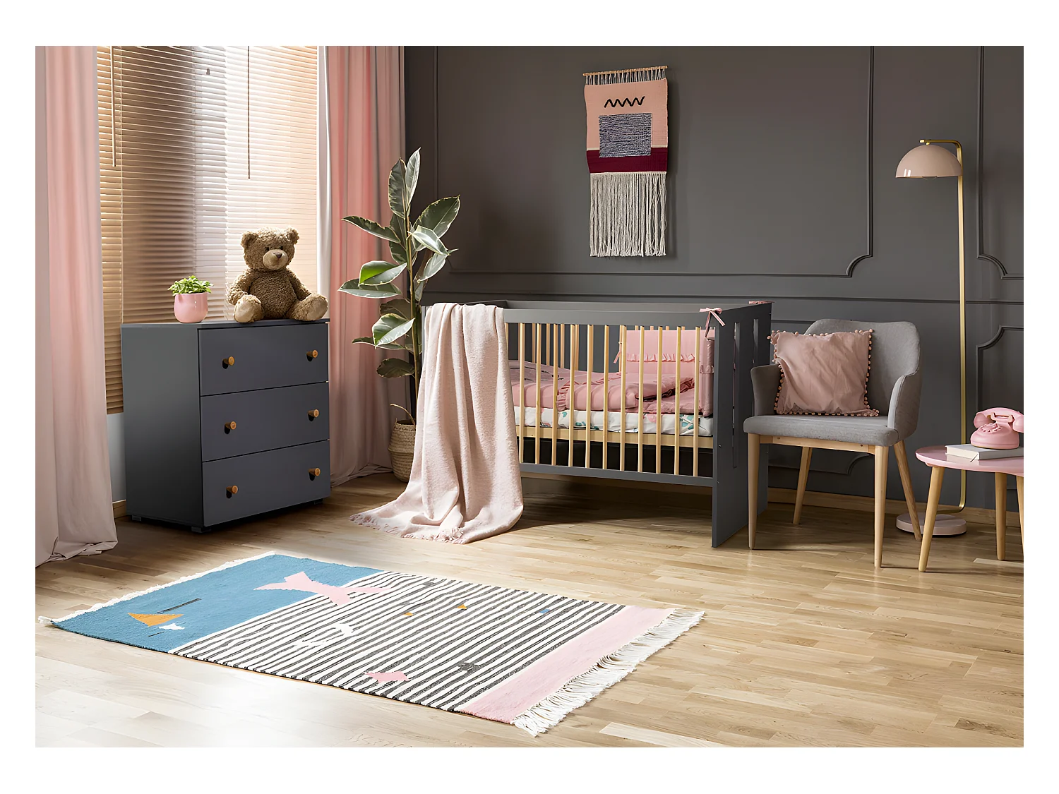 MINEA | Commode AUGUSTE L. 80 cm Grise | 3 tiroirs