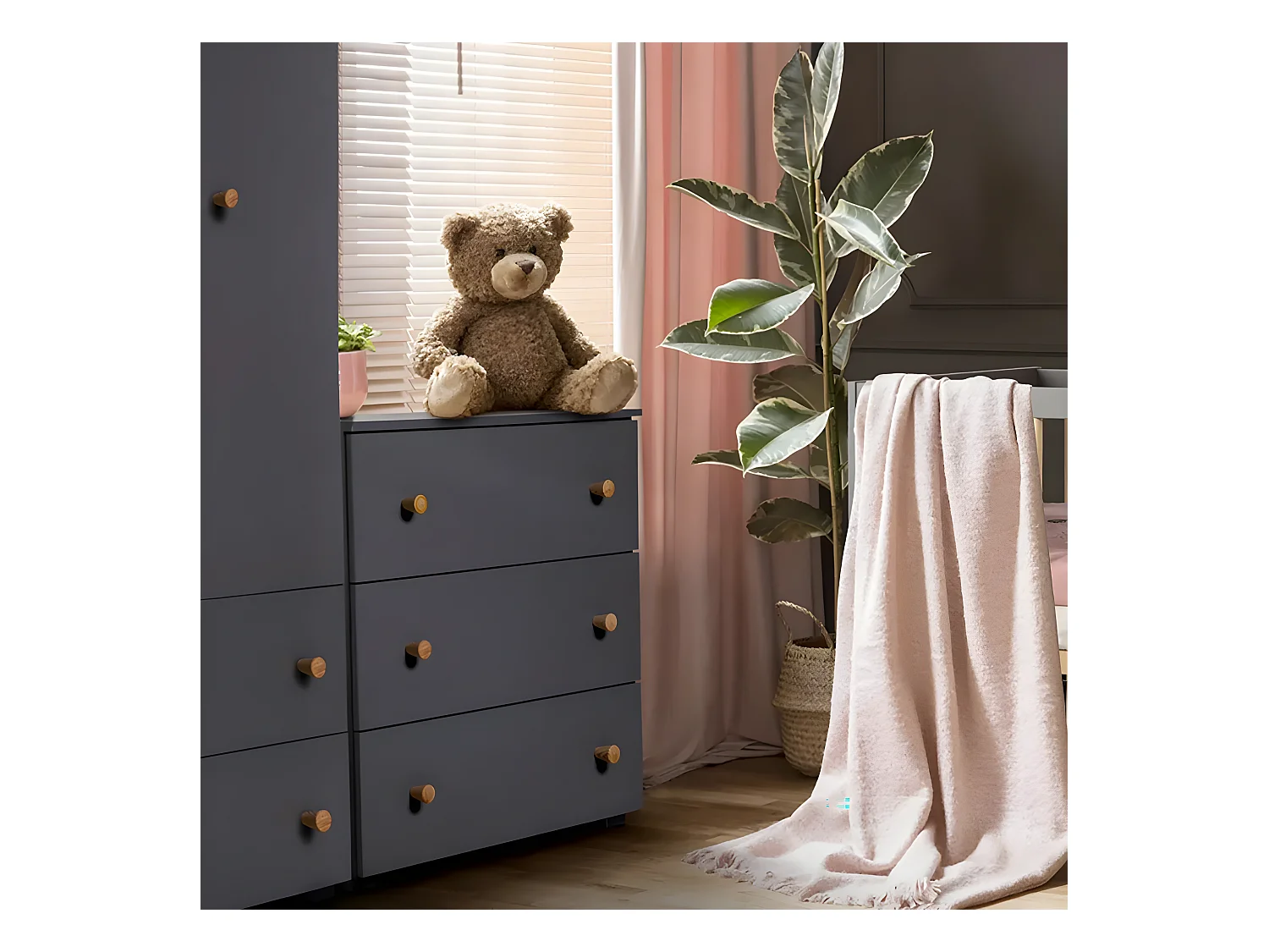 MINEA | Commode AUGUSTE L. 80 cm Grise | 3 tiroirs