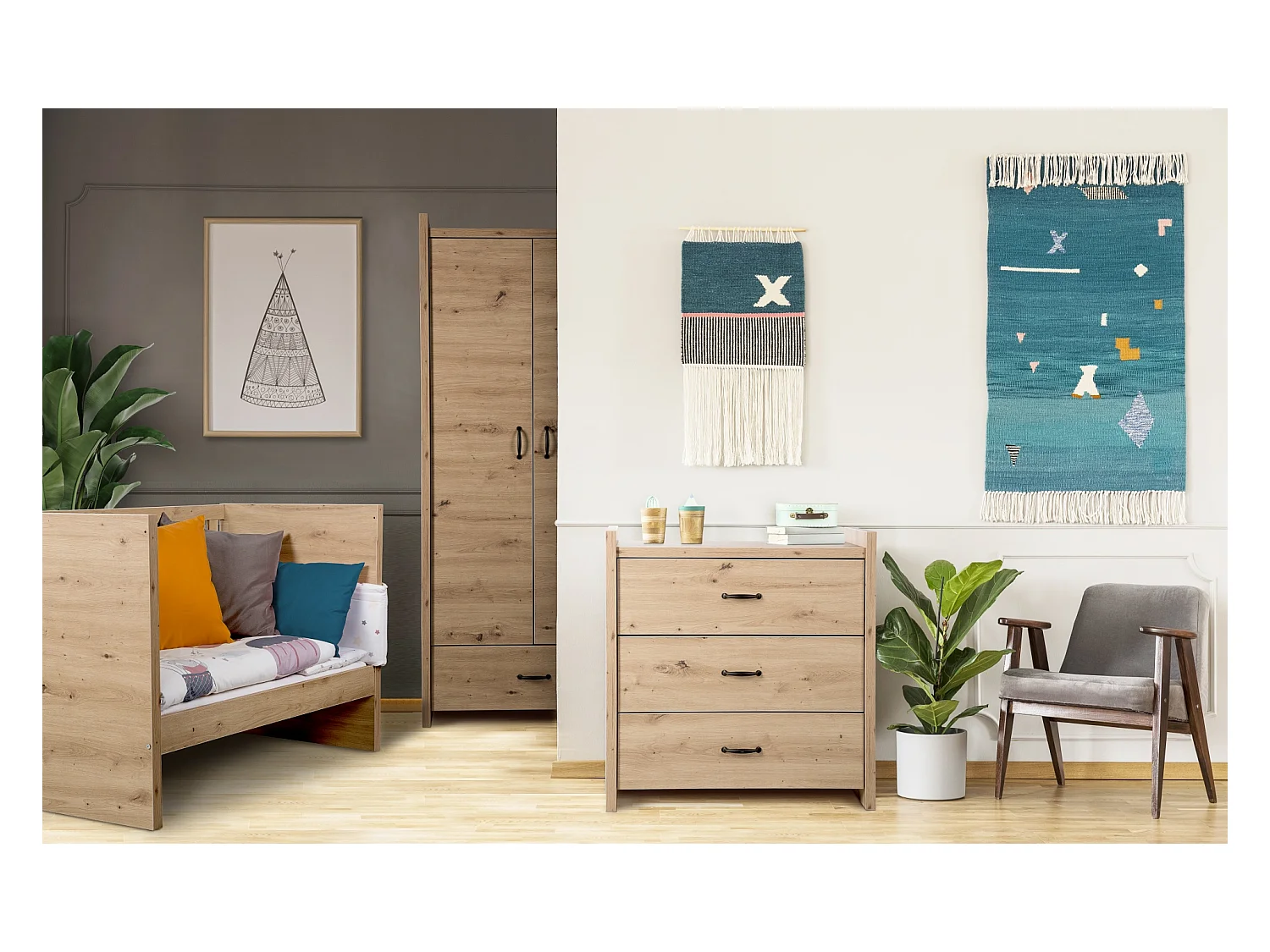 MINEA | Commode AUGUSTE L. 80 cm Grise | 3 tiroirs