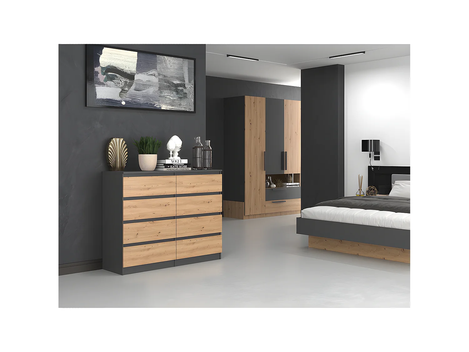 MILAN - Cómoda de dormitorio de 8 cajones - 40x120x97cm - Estilo moderno - Mueble de almacenaje