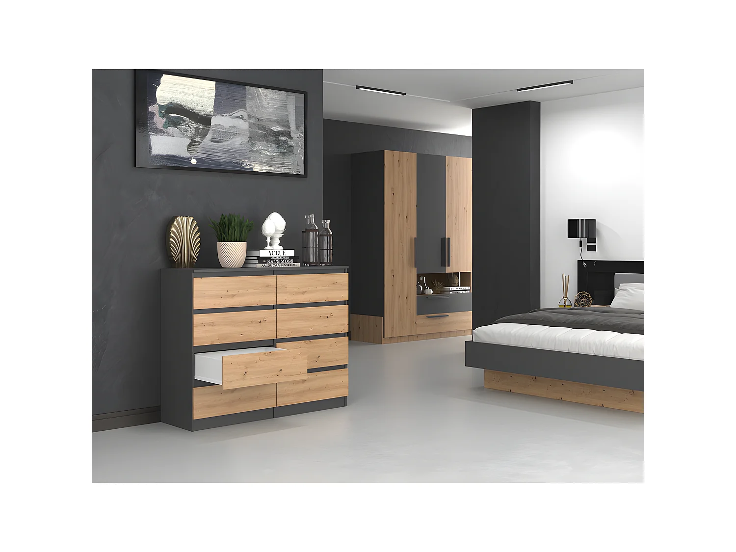MILAN - Cómoda de dormitorio de 8 cajones - 40x120x97cm - Estilo moderno - Mueble de almacenaje