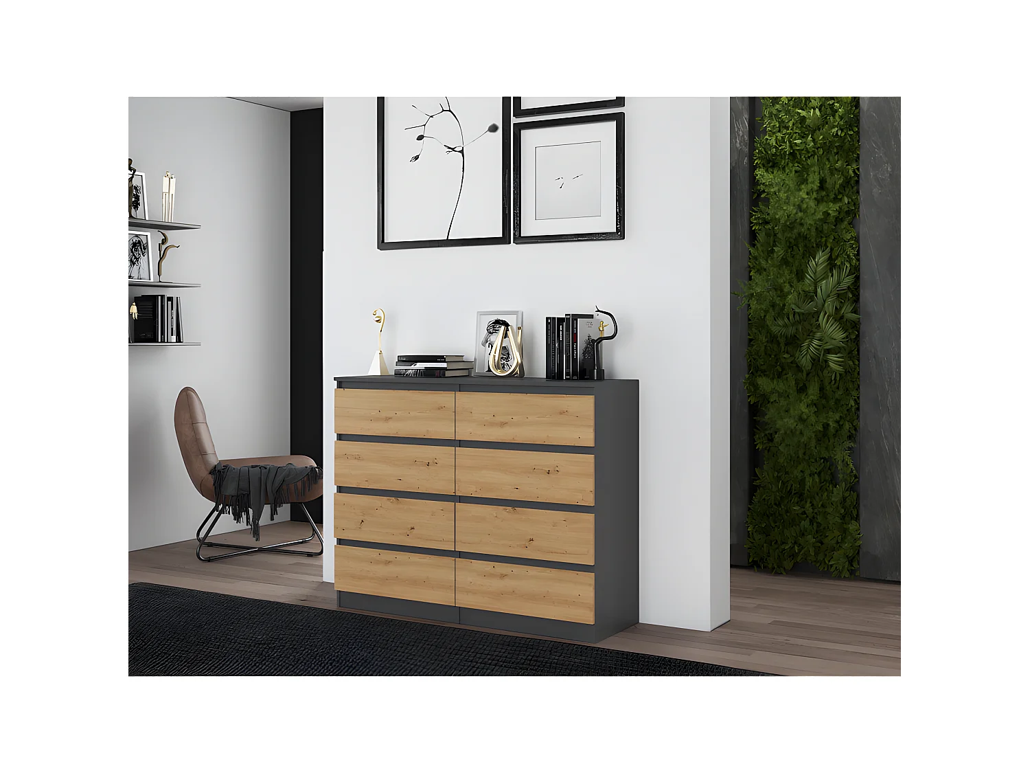 MILAN - Cómoda de dormitorio de 8 cajones - 40x120x97cm - Estilo moderno - Mueble de almacenaje