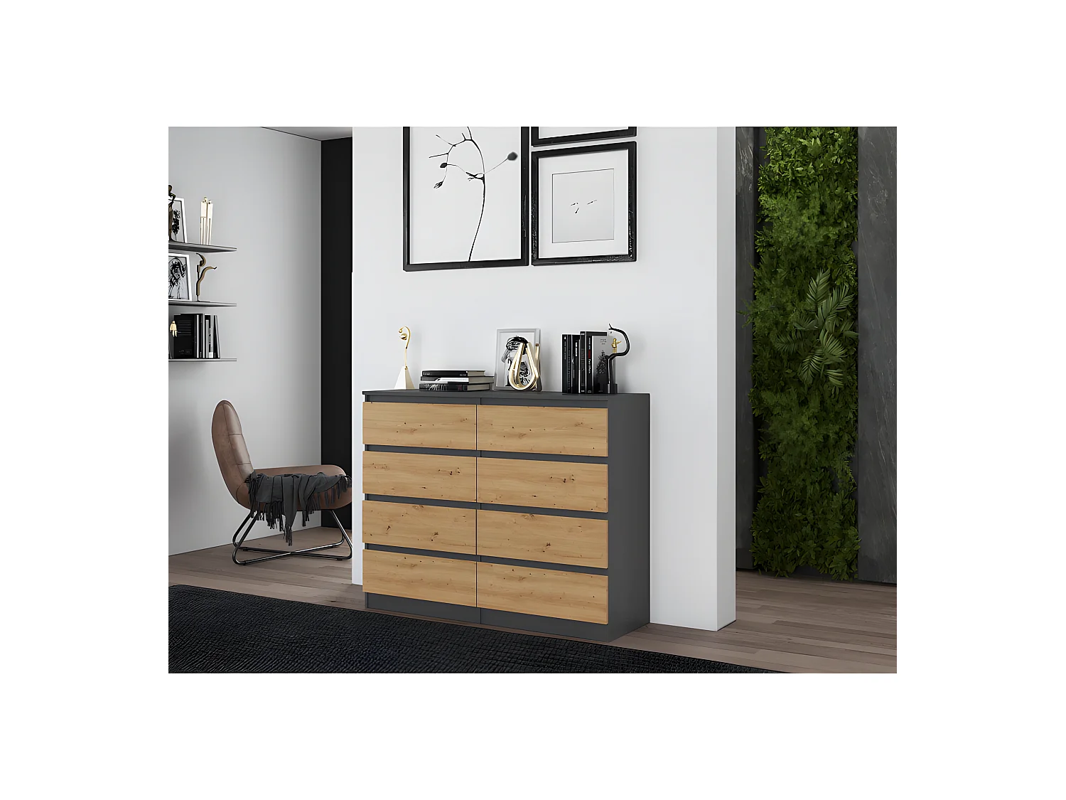 MILAN - Commode de chambre 8 tiroirs - 138x97x40cm - Meuble de rangement - Style moderne