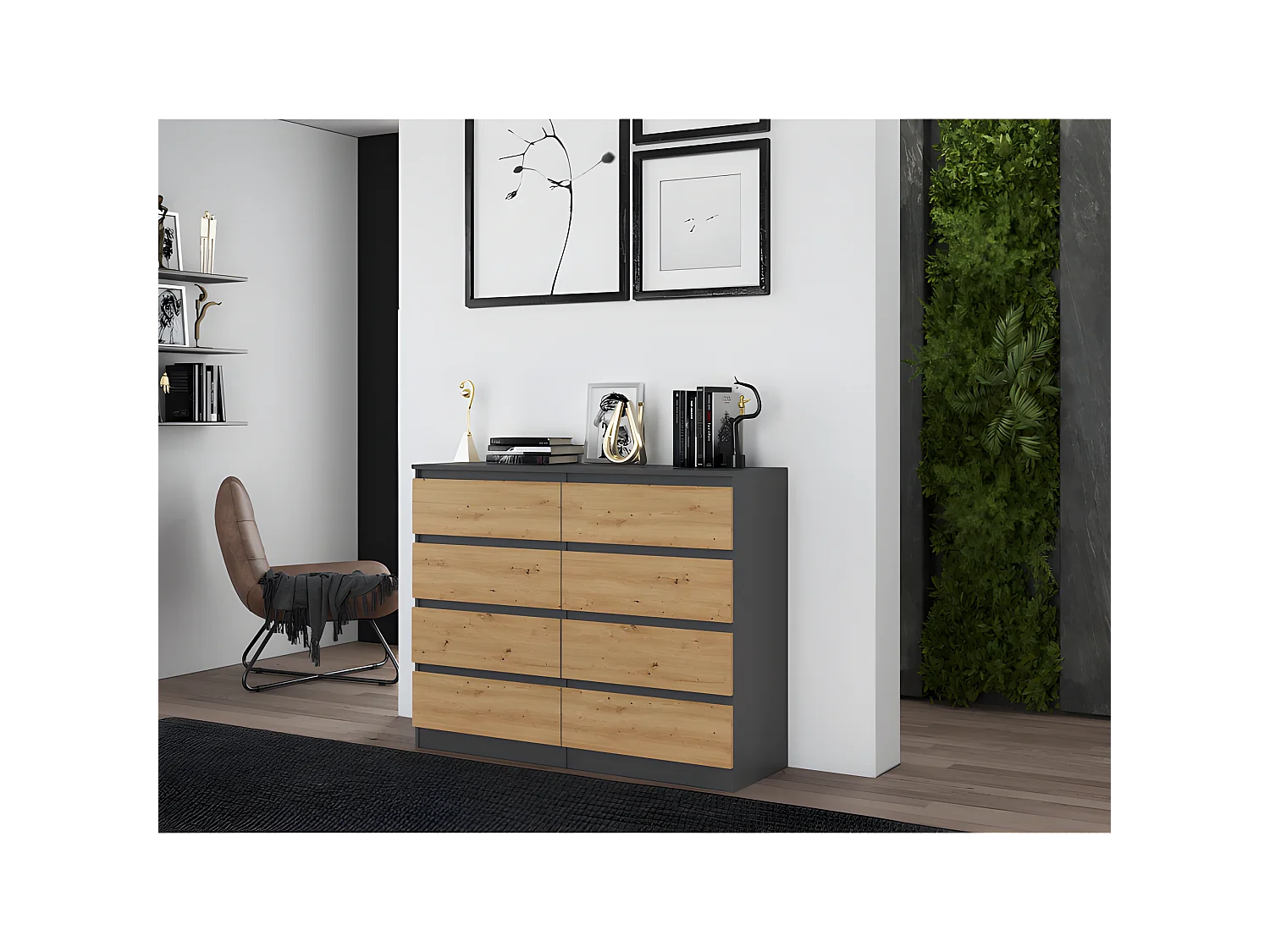 MILANO - Cassettiera da camera 8 cassetti - 138x97x40cm - Mobile contenitore - Stile moderno