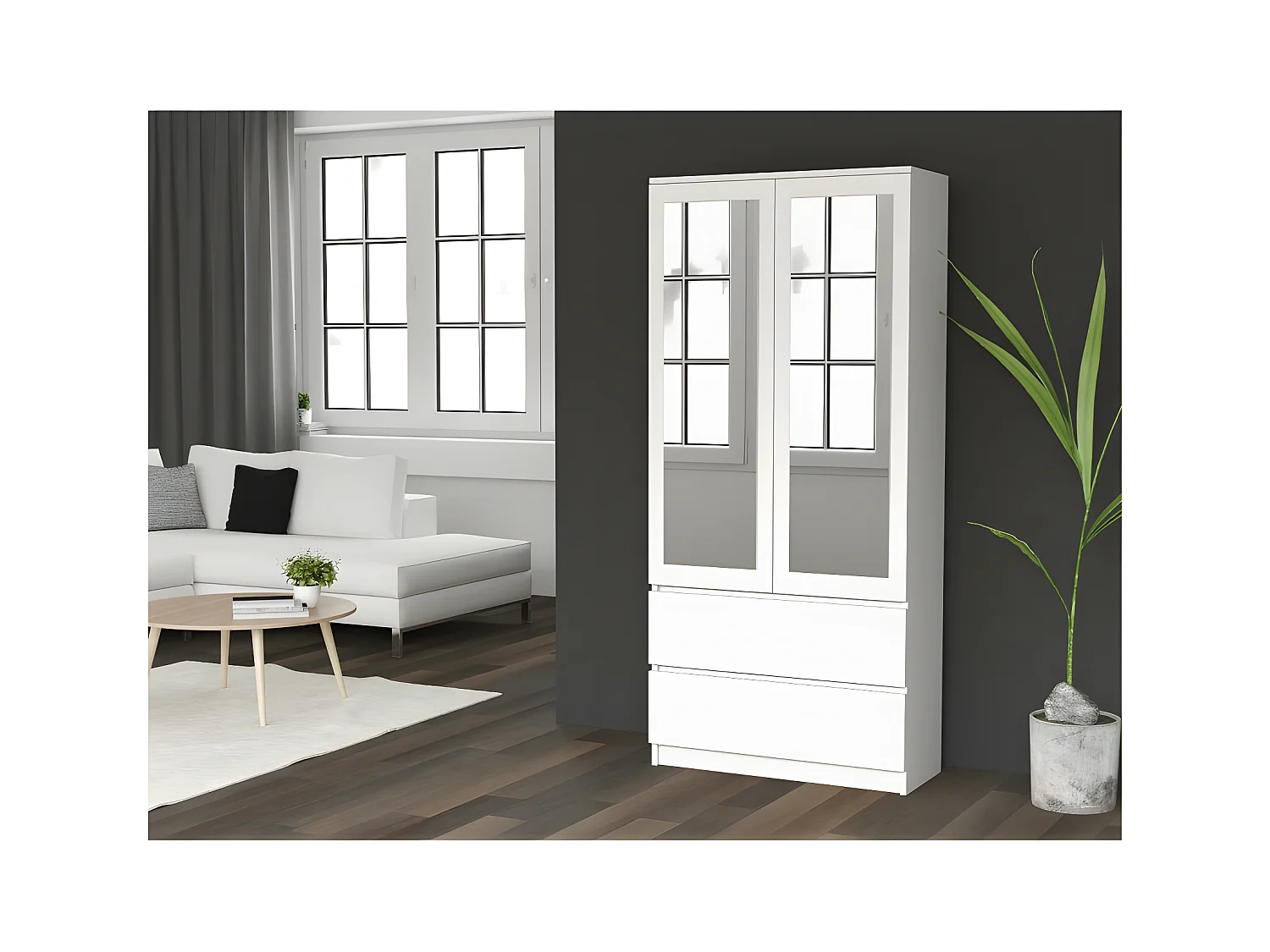 TURIN - Armoire 2 portes avec miroir style moderne chambre à coucher - 90x50x180 - 2 tiroirs