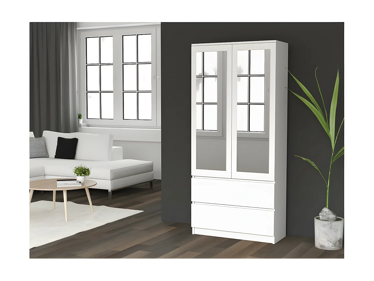 TORINO - Armadio 2 ante con specchio stile camera da letto moderna - 90x50x180 - 2 cassetti