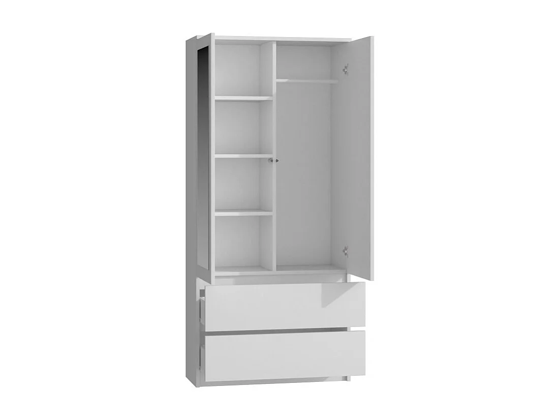 TURIN - Armario de 2 puertas con espejo estilo dormitorio moderno - 90x50x180 - 2 cajones