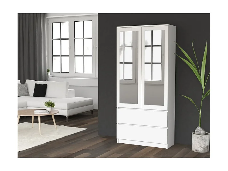 TORINO - Armadio 2 ante con specchio stile camera da letto moderna - 90x50x180 - 2 cassetti