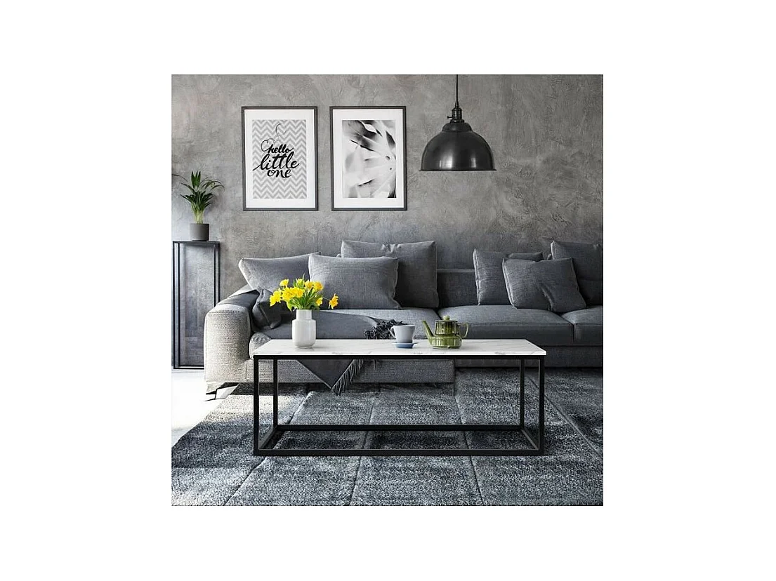 Table basse rectangulaire - decors marbre pietement metal noir - L 120 x l 60 x H 43 cm - MABLE