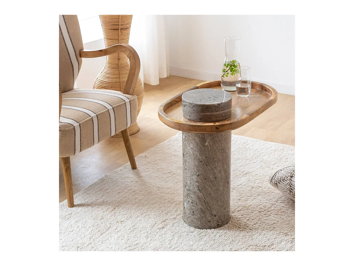 Bout de canapé en bois de manguier et marbre Andréa