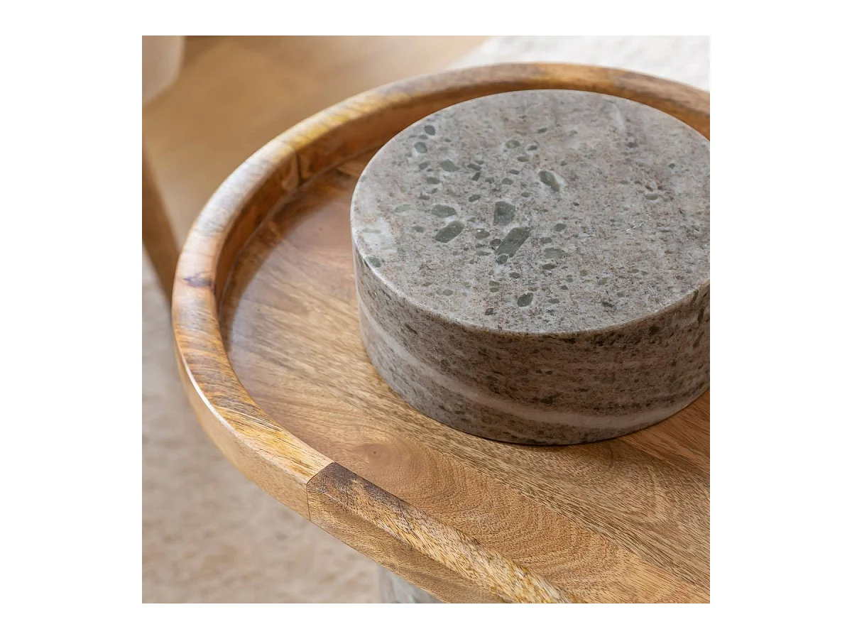 Bout de canapé en bois de manguier et marbre Andréa