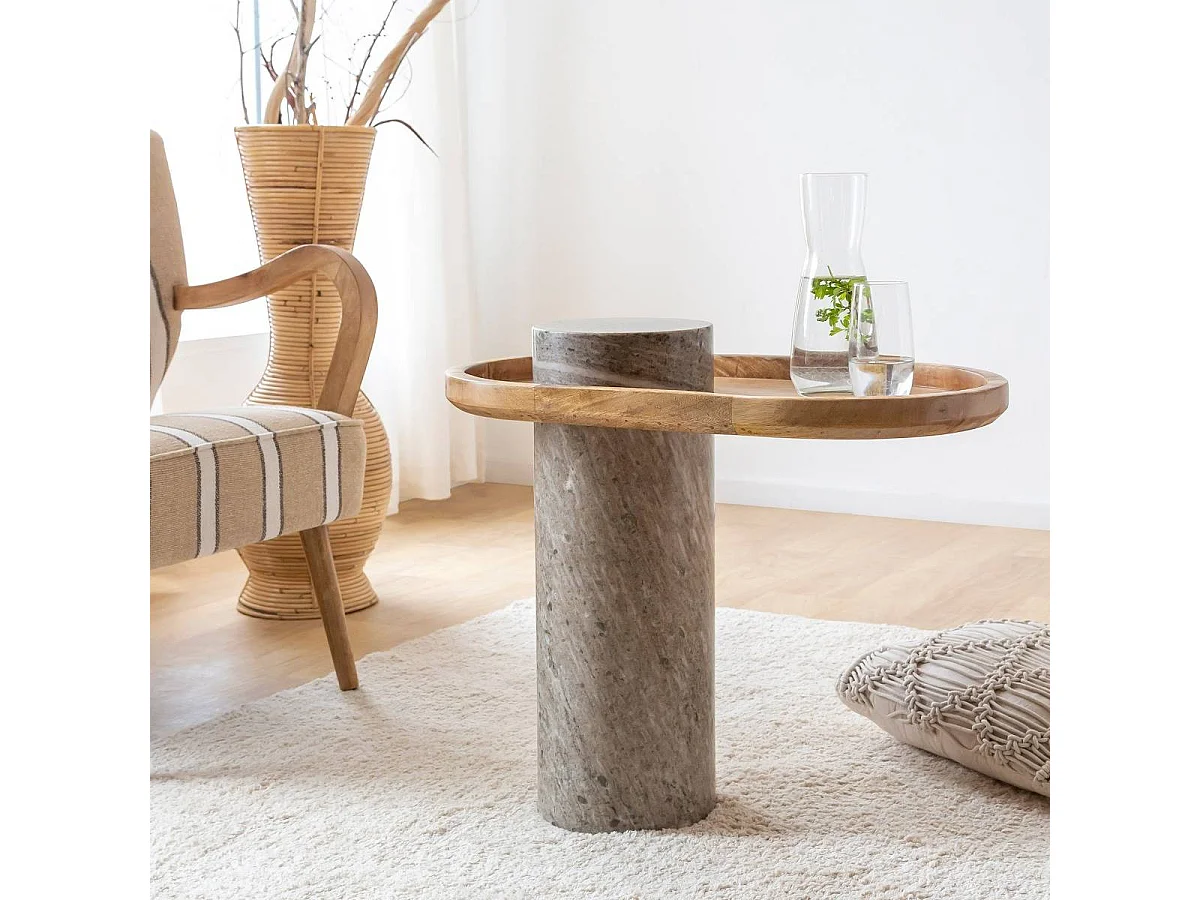 Bout de canapé en bois de manguier et marbre Andréa