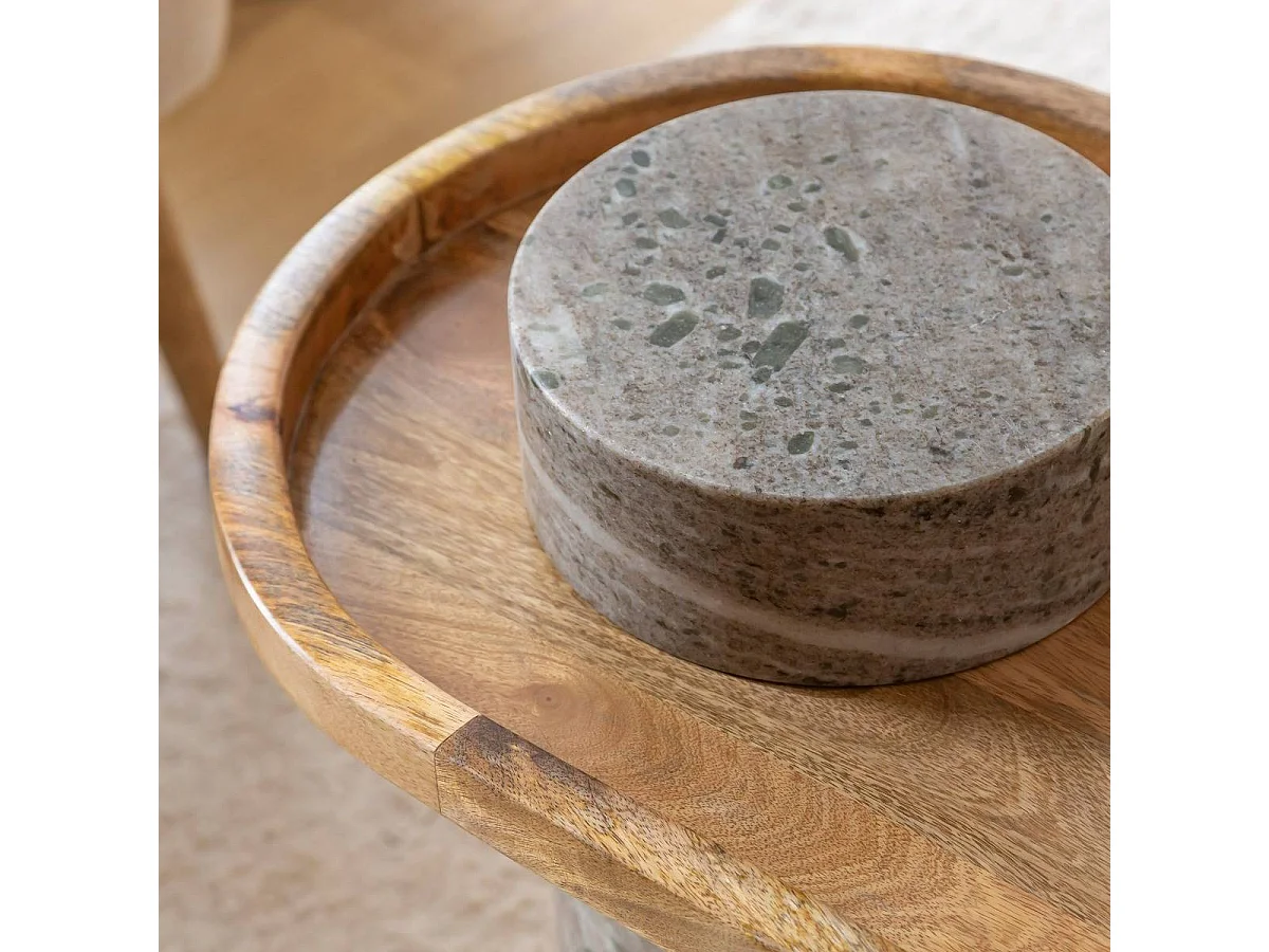 Bout de canapé en bois de manguier et marbre Andréa