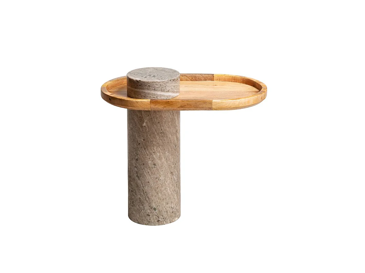 Bout de canapé en bois de manguier et marbre Andréa