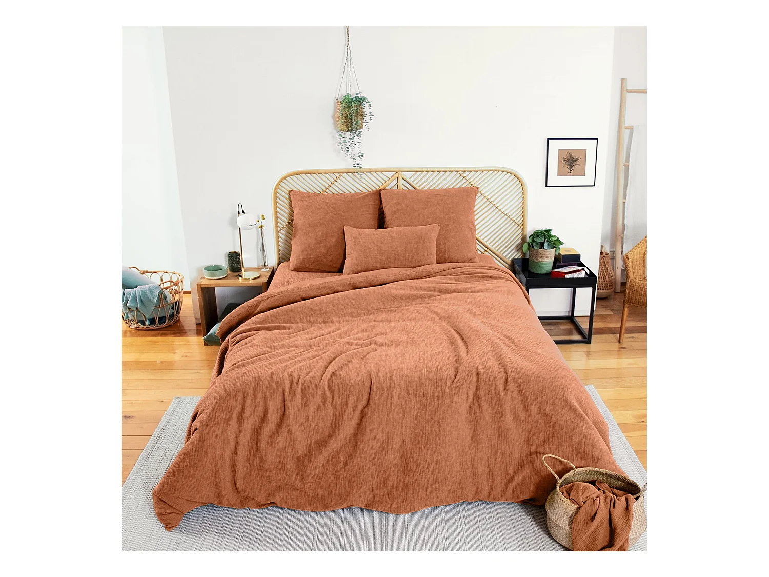 Parure de lit 240x220 cm double gaze de coton GAZGAZ caramel 3 pièces