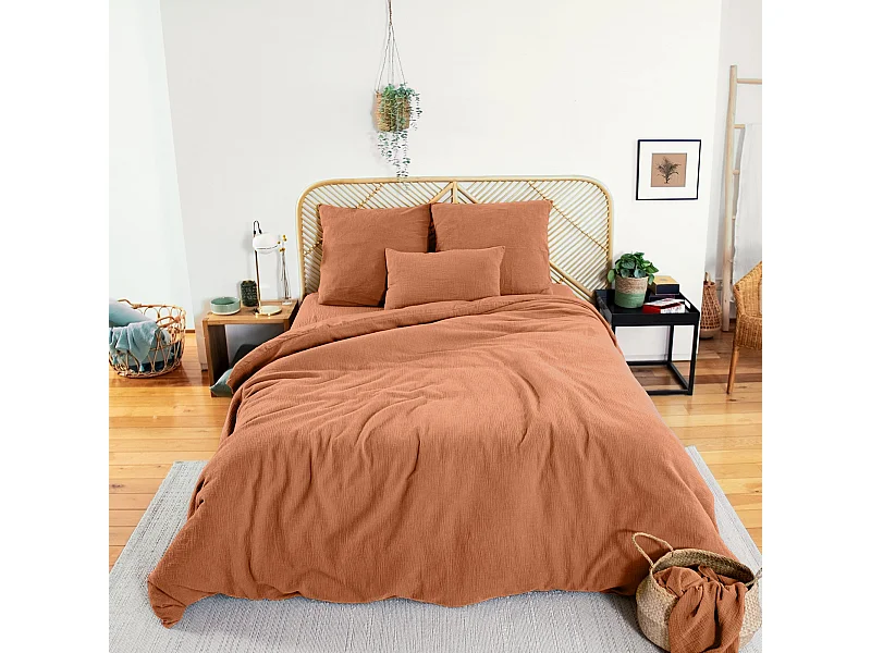 Parure de lit 240x220 cm double gaze de coton GAZGAZ caramel 3 pièces