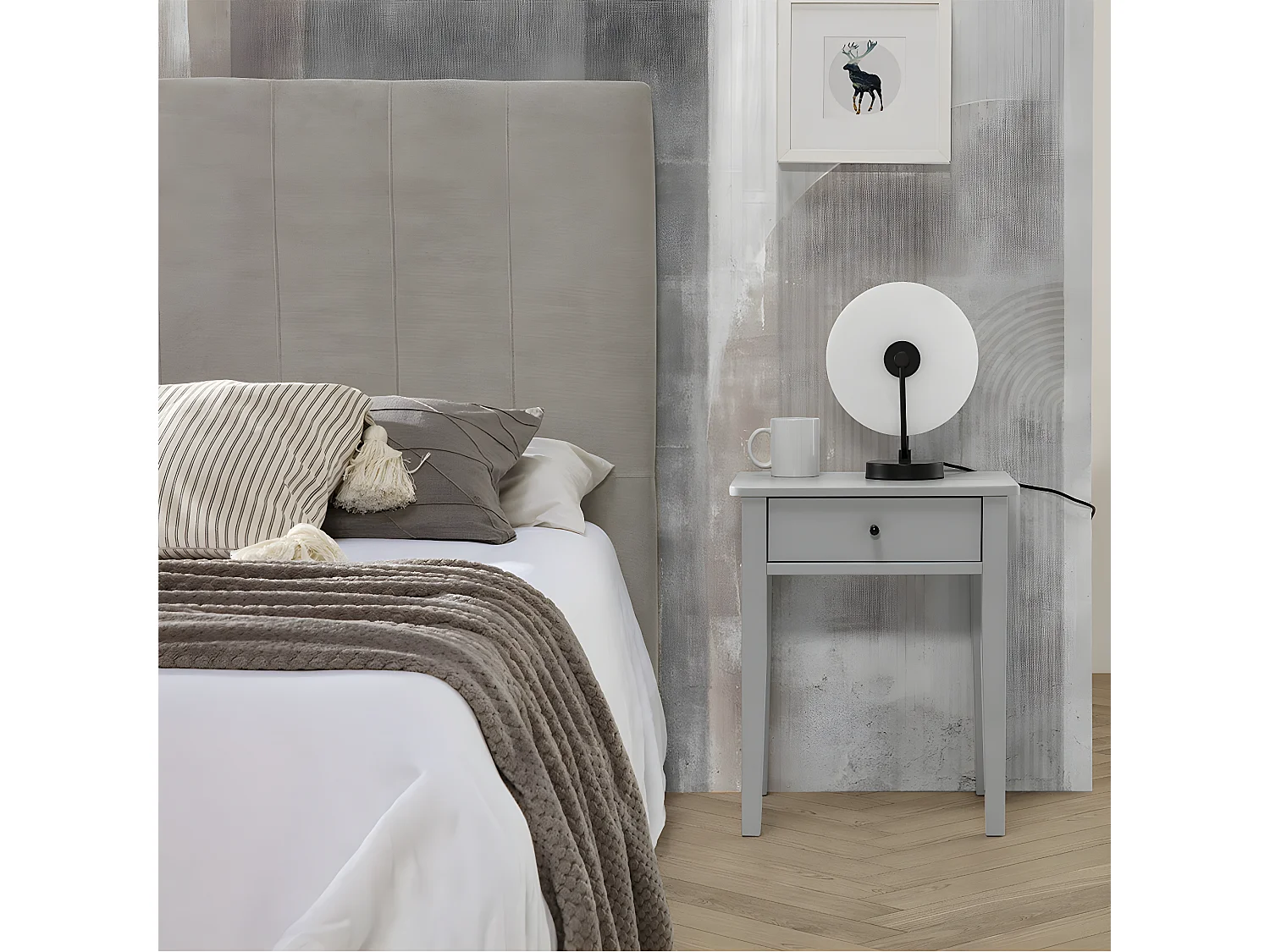 COLINA - Chevet 1 Tiroir MDF et Pin Coloris Gris Clair