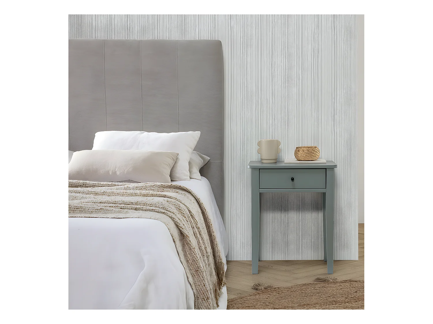 COLINA - Chevet 1 Tiroir MDF et Pin Coloris Vert Pétrole