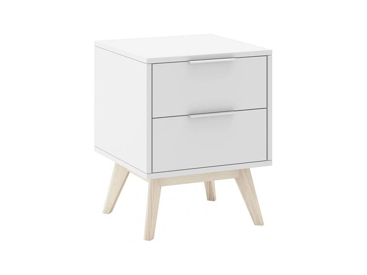 LAUPELL - Chevet Scandinave 2 Tiroirs Pin Massif Naturel et Blanc