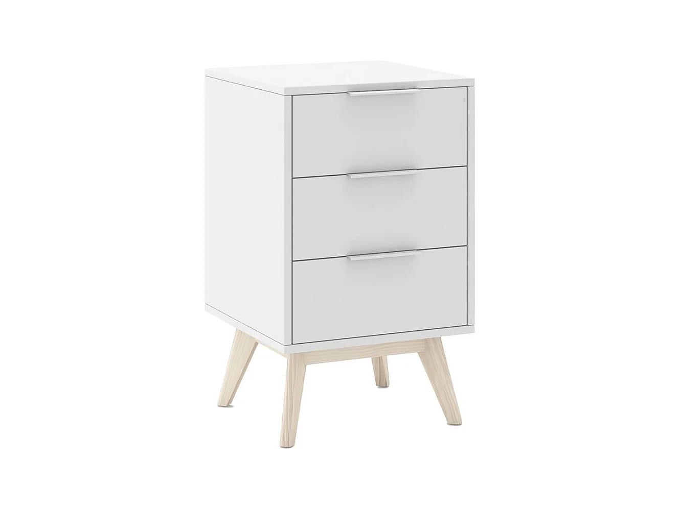 LAUPELL - Chevet Scandinave 3 Tiroirs Pin Massif Naturel et Blanc