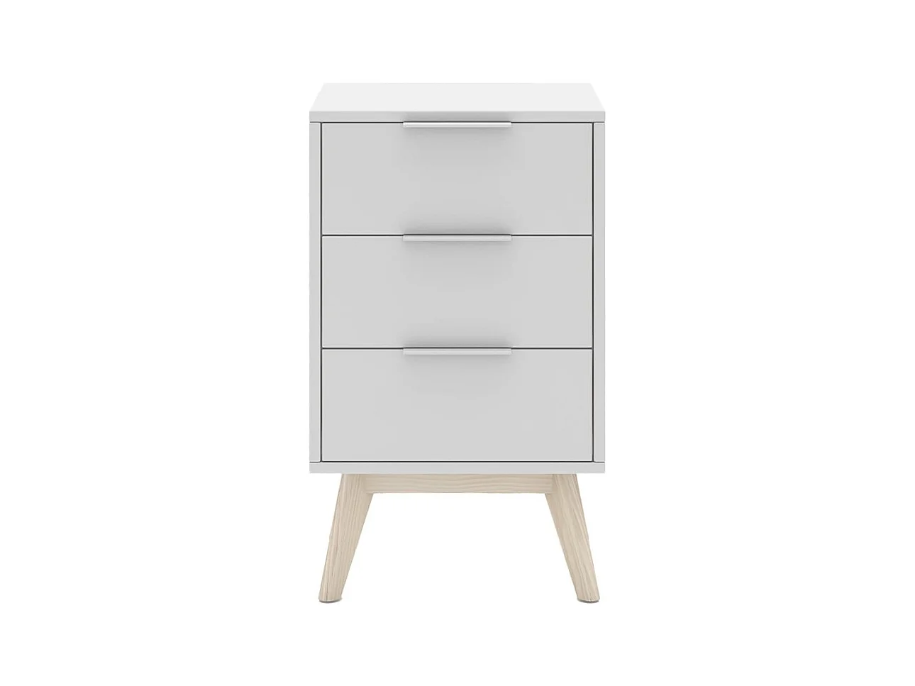 LAUPELL - Chevet Scandinave 3 Tiroirs Pin Massif Naturel et Blanc