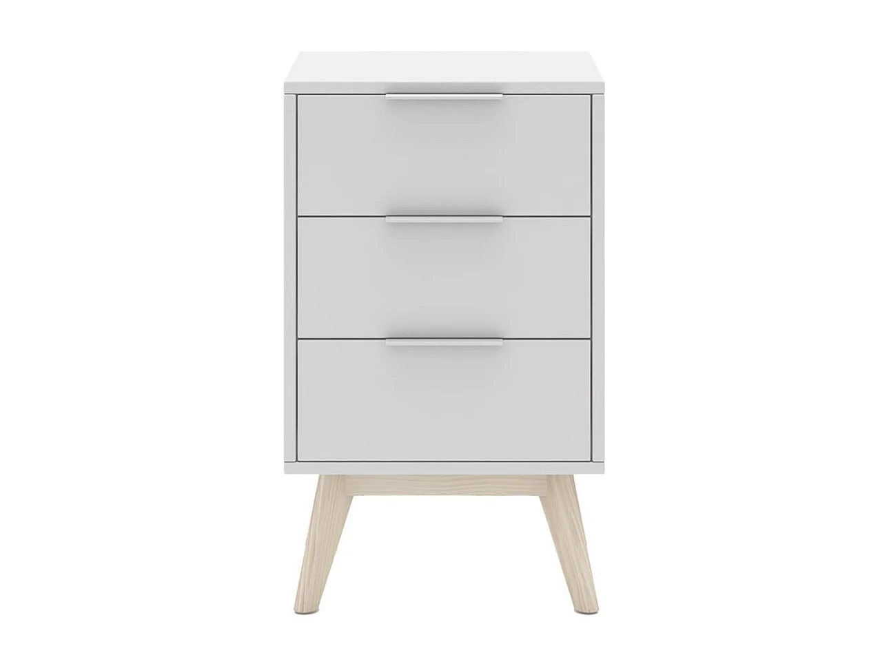 LAUPELL - Chevet Scandinave 3 Tiroirs Pin Massif Naturel et Blanc