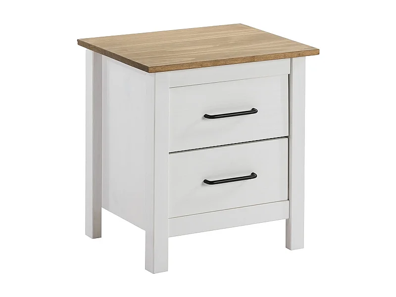 TINA - Chevet 2 Tiroirs Bois Ciré et Blanc