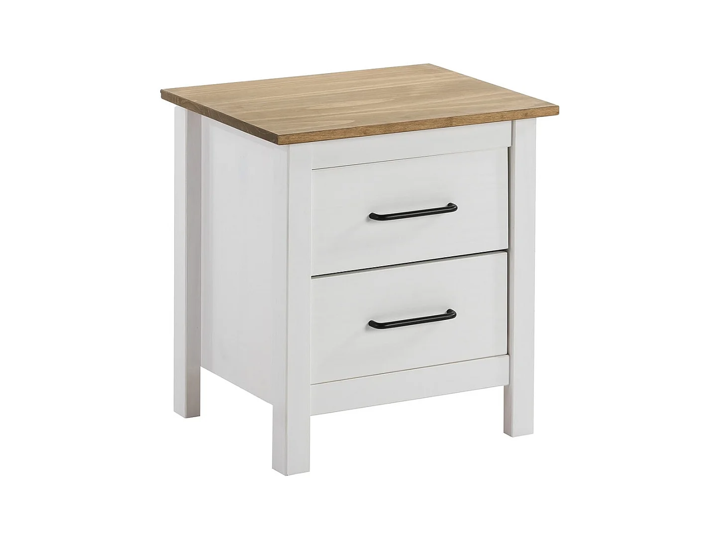 TINA - Chevet 2 Tiroirs Bois Ciré et Blanc