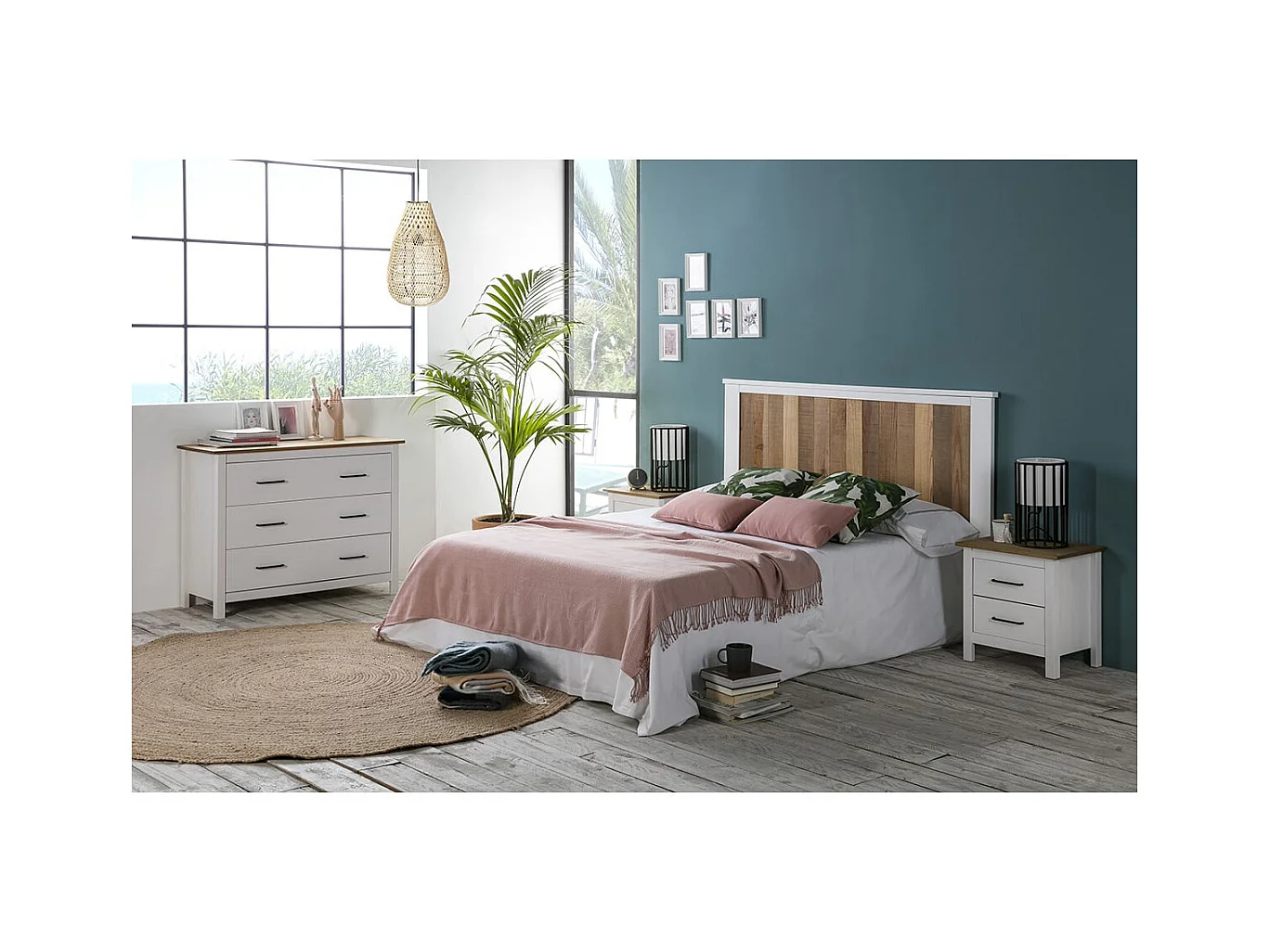 TINA - Chevet 2 Tiroirs Bois Ciré et Blanc