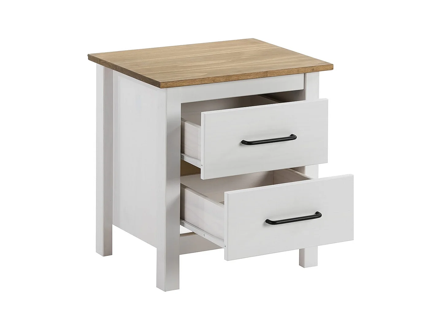 TINA - Chevet 2 Tiroirs Bois Ciré et Blanc