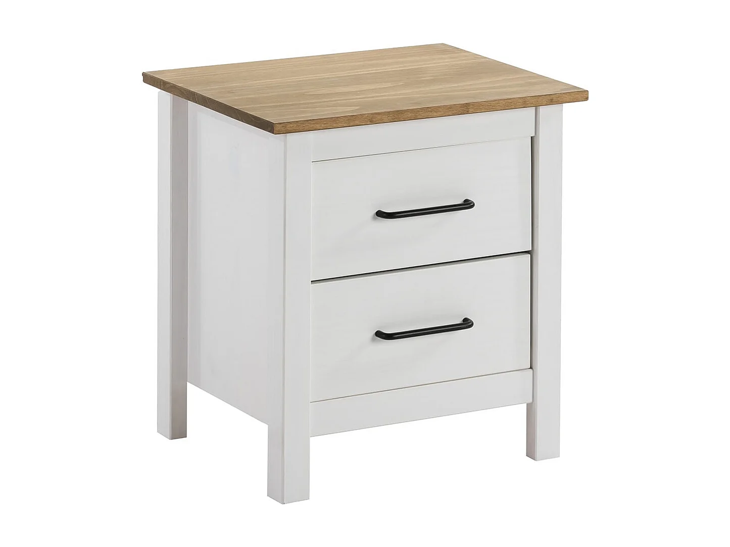 TINA - Chevet 2 Tiroirs Bois Ciré et Blanc