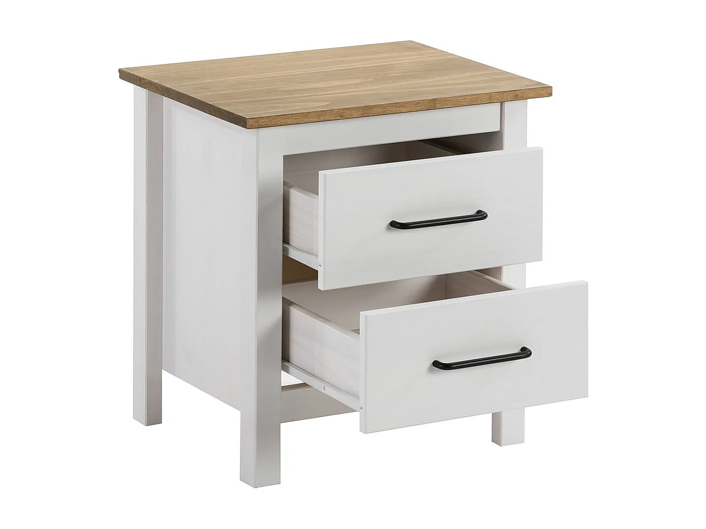 TINA - Chevet 2 Tiroirs Bois Ciré et Blanc