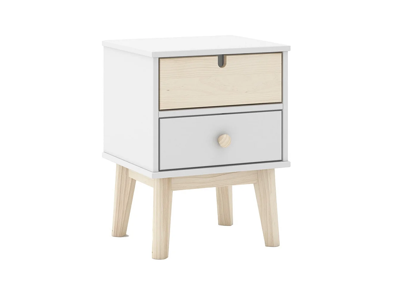 KAINA - Chevet 2 Tiroirs en MDF et Pin Coloris Blanc et Naturel