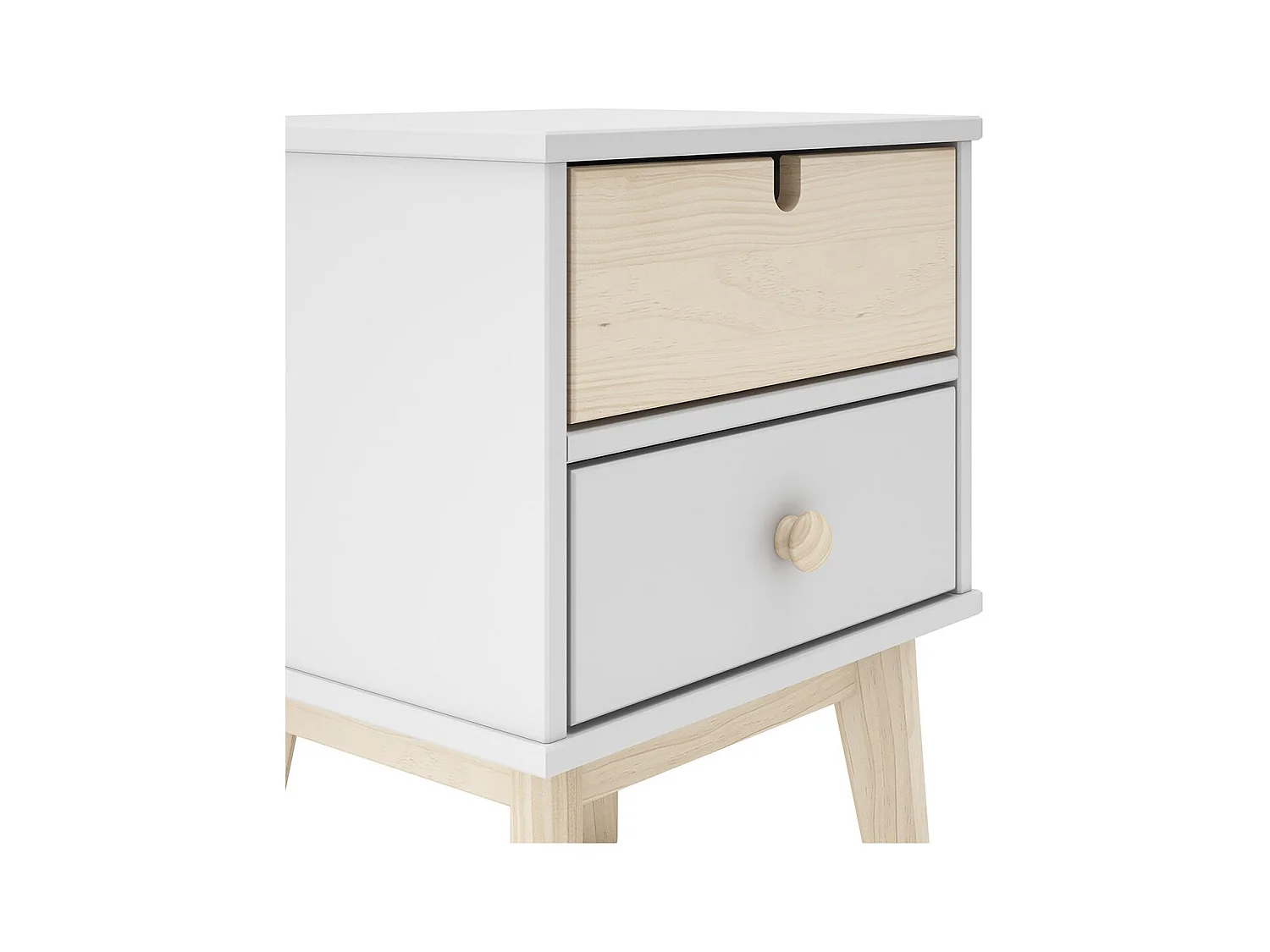 KAINA - Chevet 2 Tiroirs en MDF et Pin Coloris Blanc et Naturel