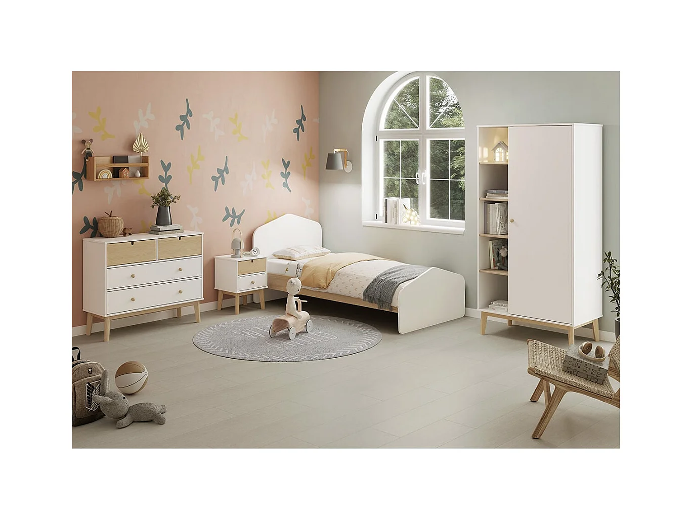 KAINA - Chevet 2 Tiroirs en MDF et Pin Coloris Blanc et Naturel