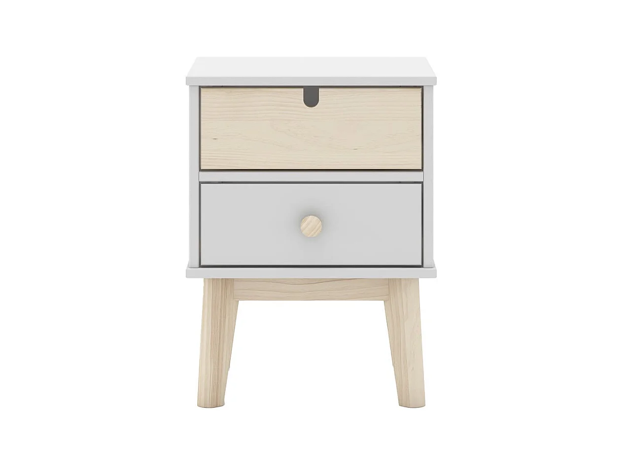 KAINA - Chevet 2 Tiroirs en MDF et Pin Coloris Blanc et Naturel