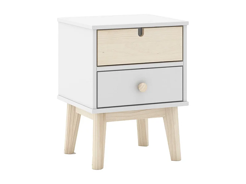 KAINA - Chevet 2 Tiroirs en MDF et Pin Coloris Blanc et Naturel