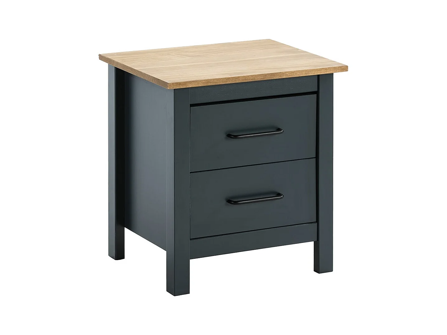 TINA - Chevet 2 Tiroirs Bois Ciré et Bleu Pétrole