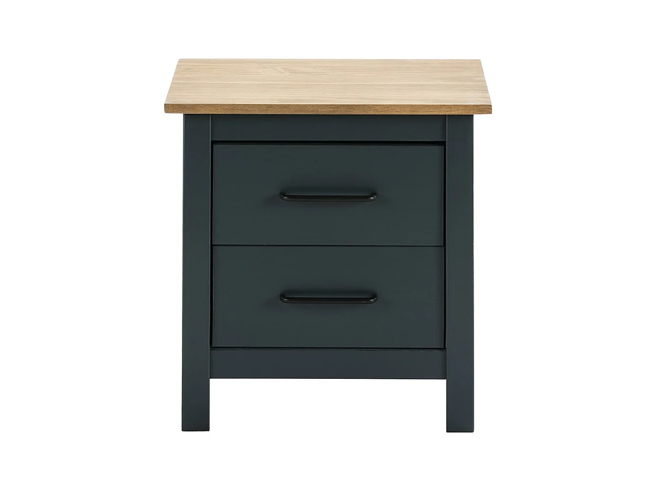 TINA - Chevet 2 Tiroirs Bois Ciré et Bleu Pétrole