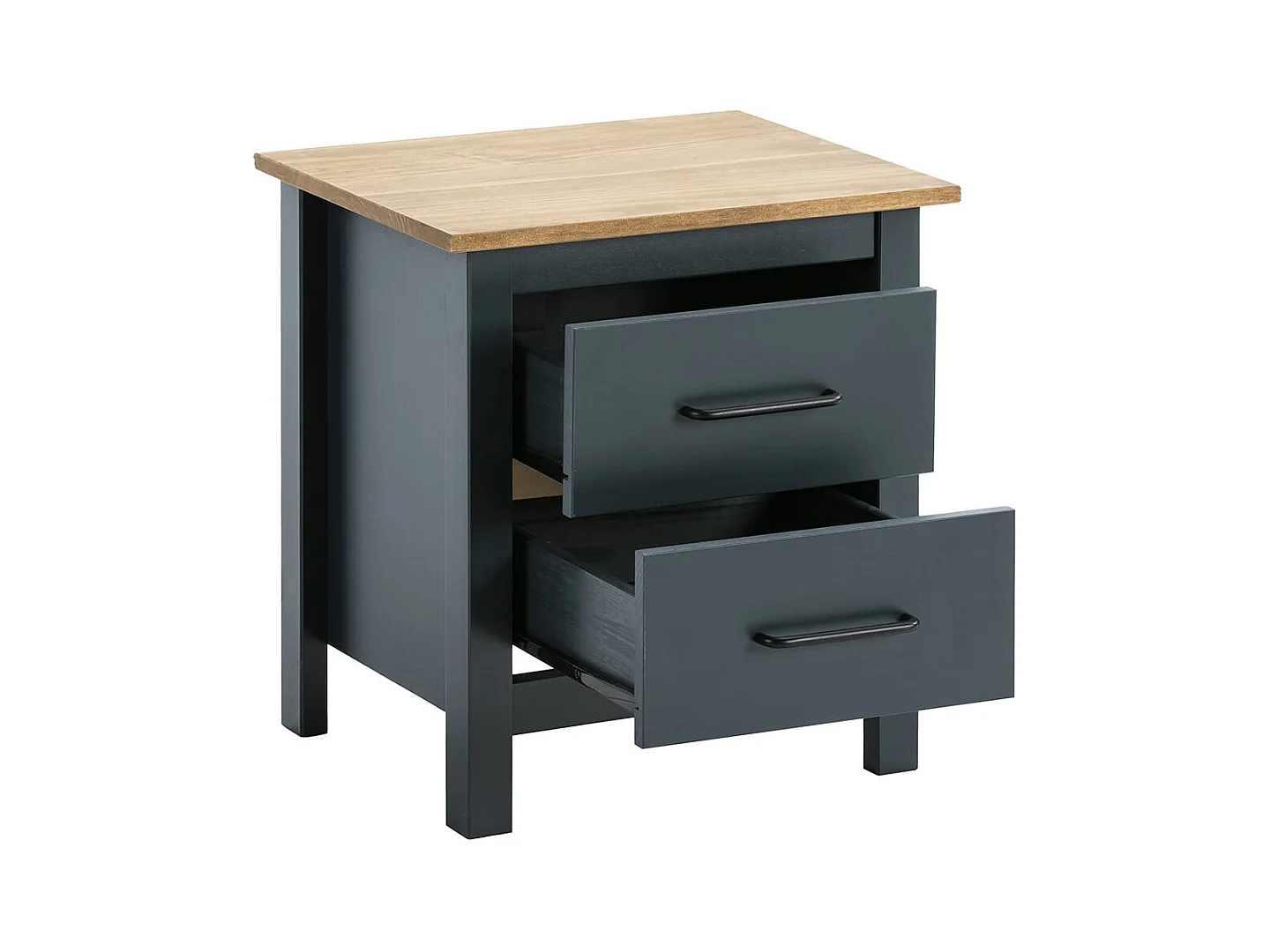 TINA - Chevet 2 Tiroirs Bois Ciré et Bleu Pétrole