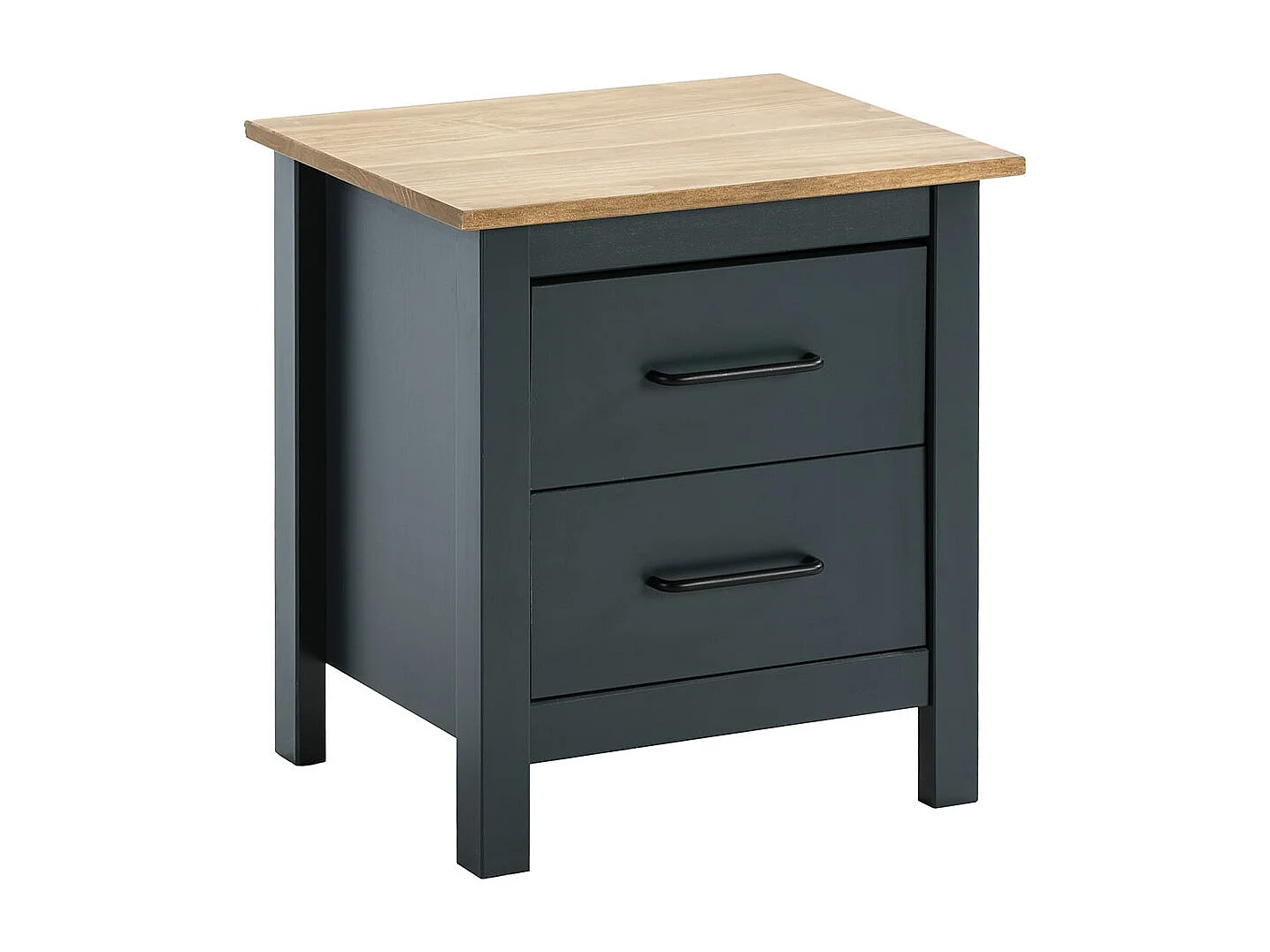 TINA - Chevet 2 Tiroirs Bois Ciré et Bleu Pétrole