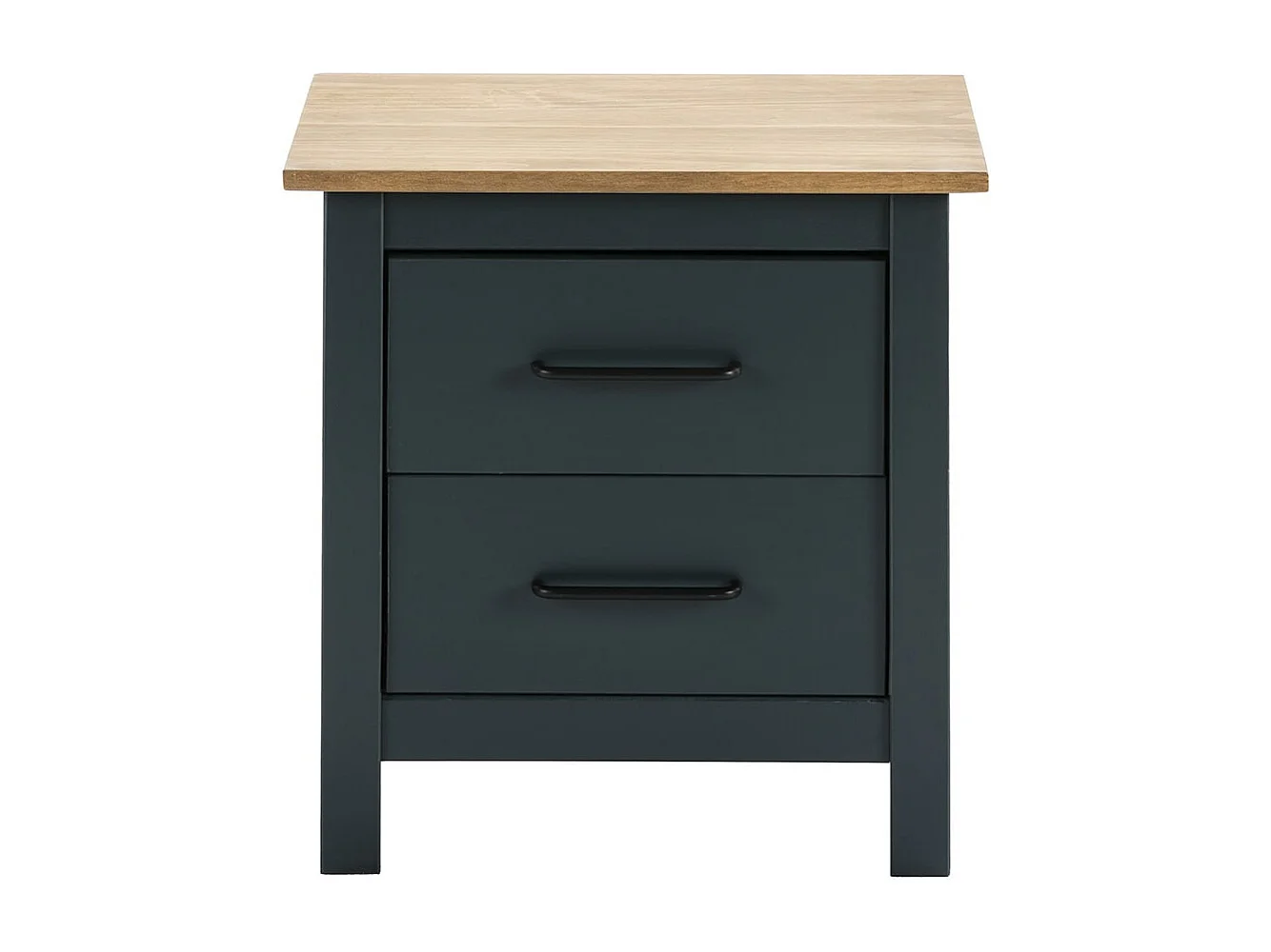 TINA - Chevet 2 Tiroirs Bois Ciré et Bleu Pétrole