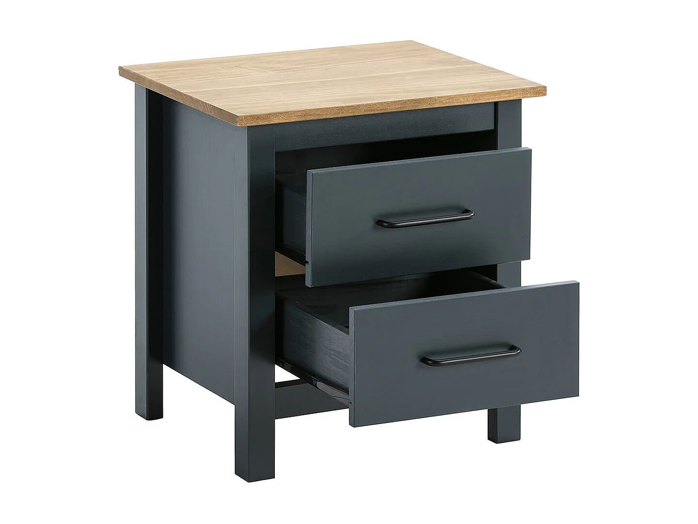 TINA - Chevet 2 Tiroirs Bois Ciré et Bleu Pétrole