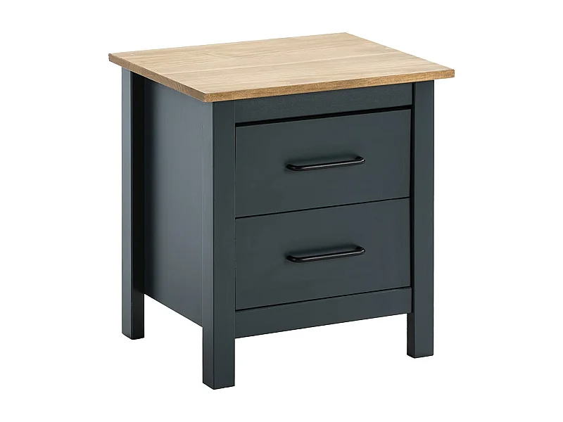TINA - Chevet 2 Tiroirs Bois Ciré et Bleu Pétrole