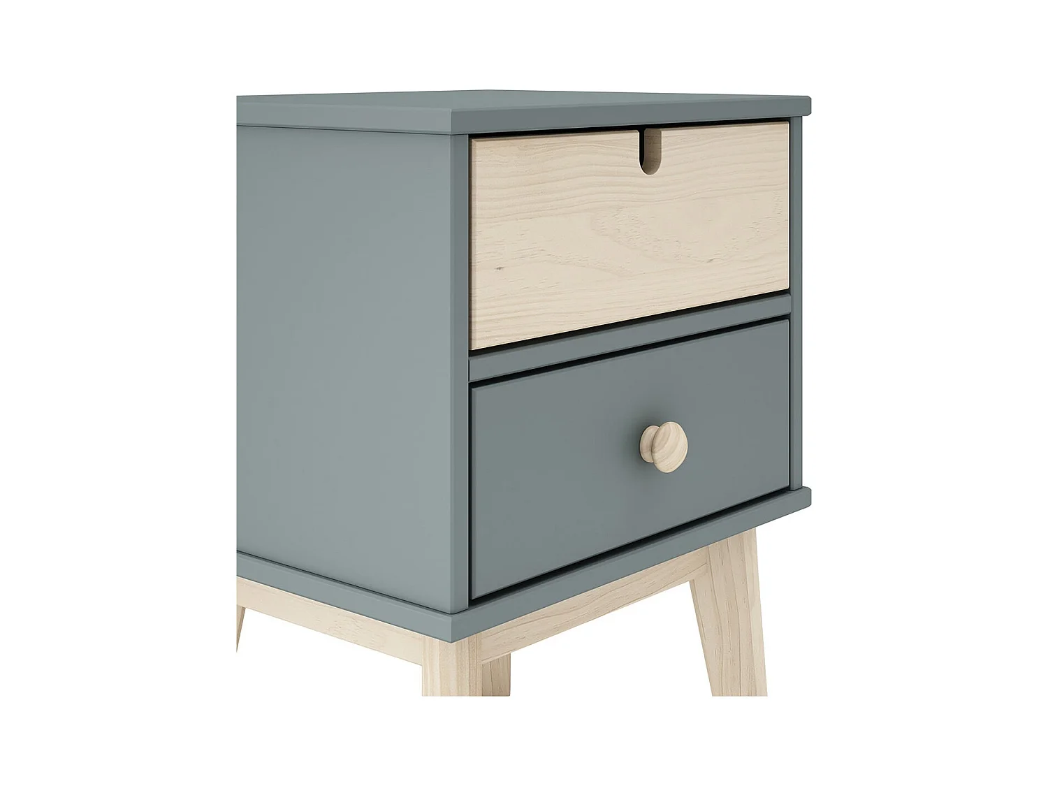 KAINA - Chevet 2 Tiroirs en MDF et Pin Coloris Gris Vert et Naturel