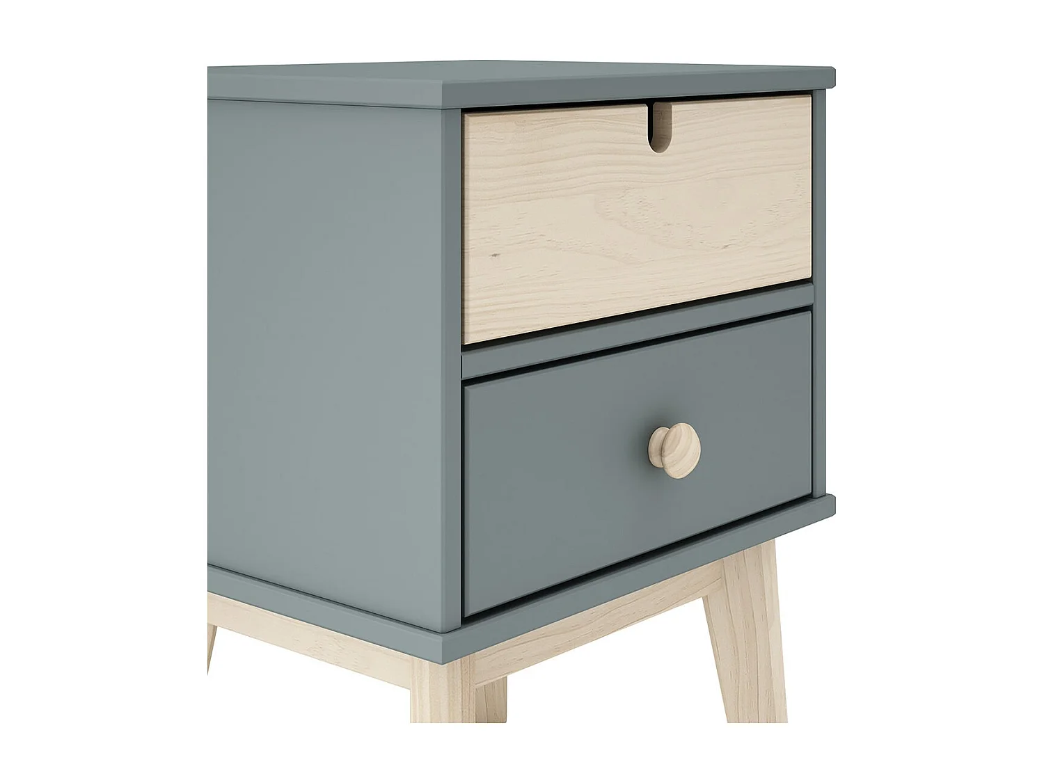 KAINA - Chevet 2 Tiroirs en MDF et Pin Coloris Gris Vert et Naturel