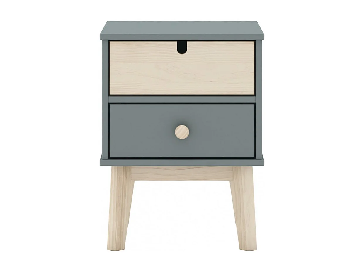 KAINA - Chevet 2 Tiroirs en MDF et Pin Coloris Gris Vert et Naturel